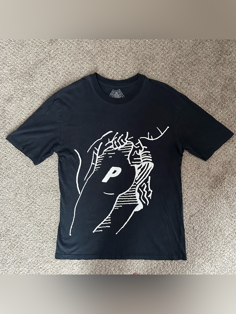 Vintage 2016 Palace P Short Sleeve Graphic T Shirt Size Medium 100% Cotton Black